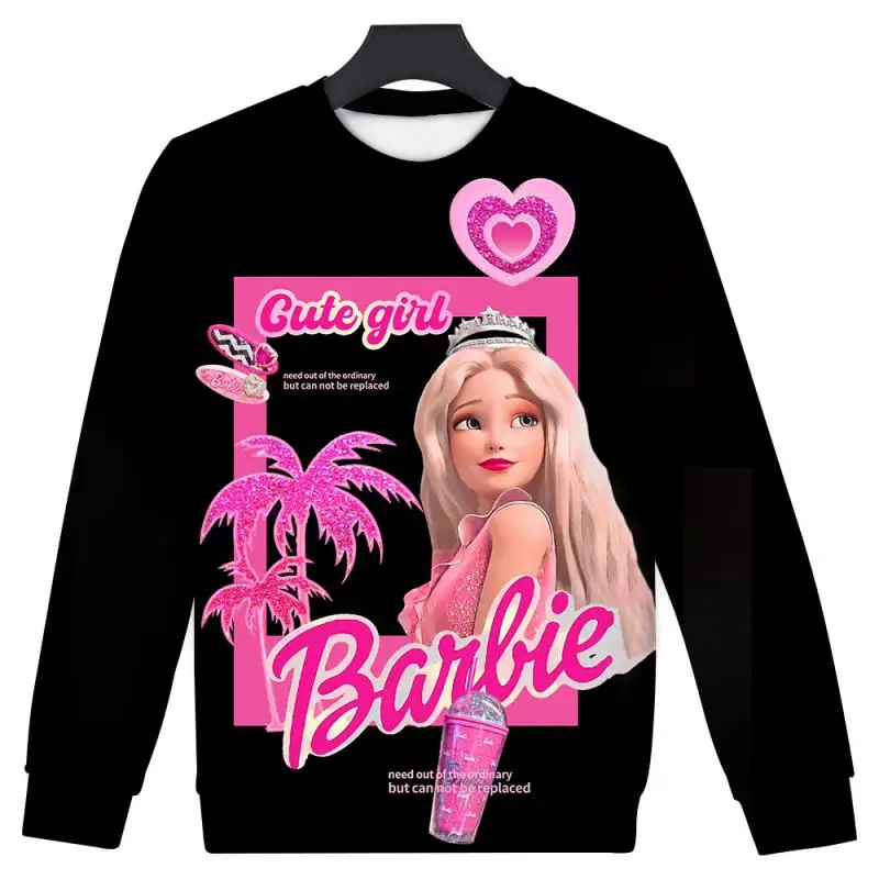 

Cartoon Barbie Kawaii Thin Sweatshirt Fashionable Sweet Casual Men and Women Round Neck Hoodless Cute Long Sleeve Jacket