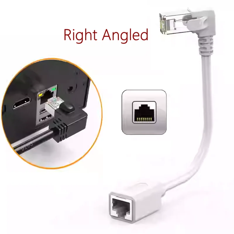 Ethernet Cable 90 Degree Ethernet LAN Cat6 RJ45 Male to Female Extension for PC Laptop Router Modem