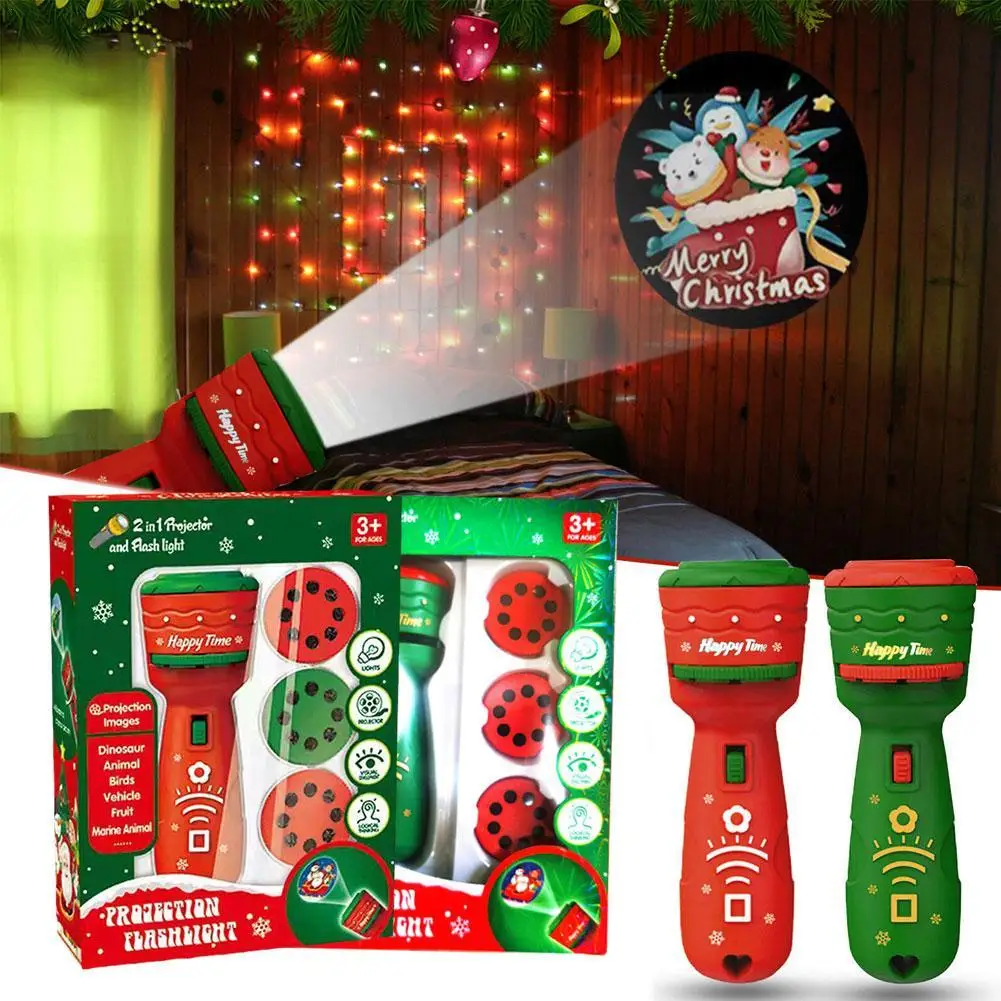 

Fun Cartoon Santa Projector Flashlight Toys Kids Education Light Up Pattern Sleep Flashlight Christmas Projector Torch Gifts