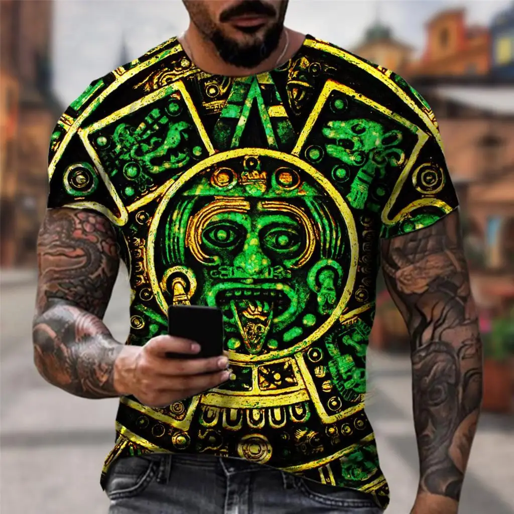Mexico Aztec Calendar 3D Print Short Sleeve T Shirt