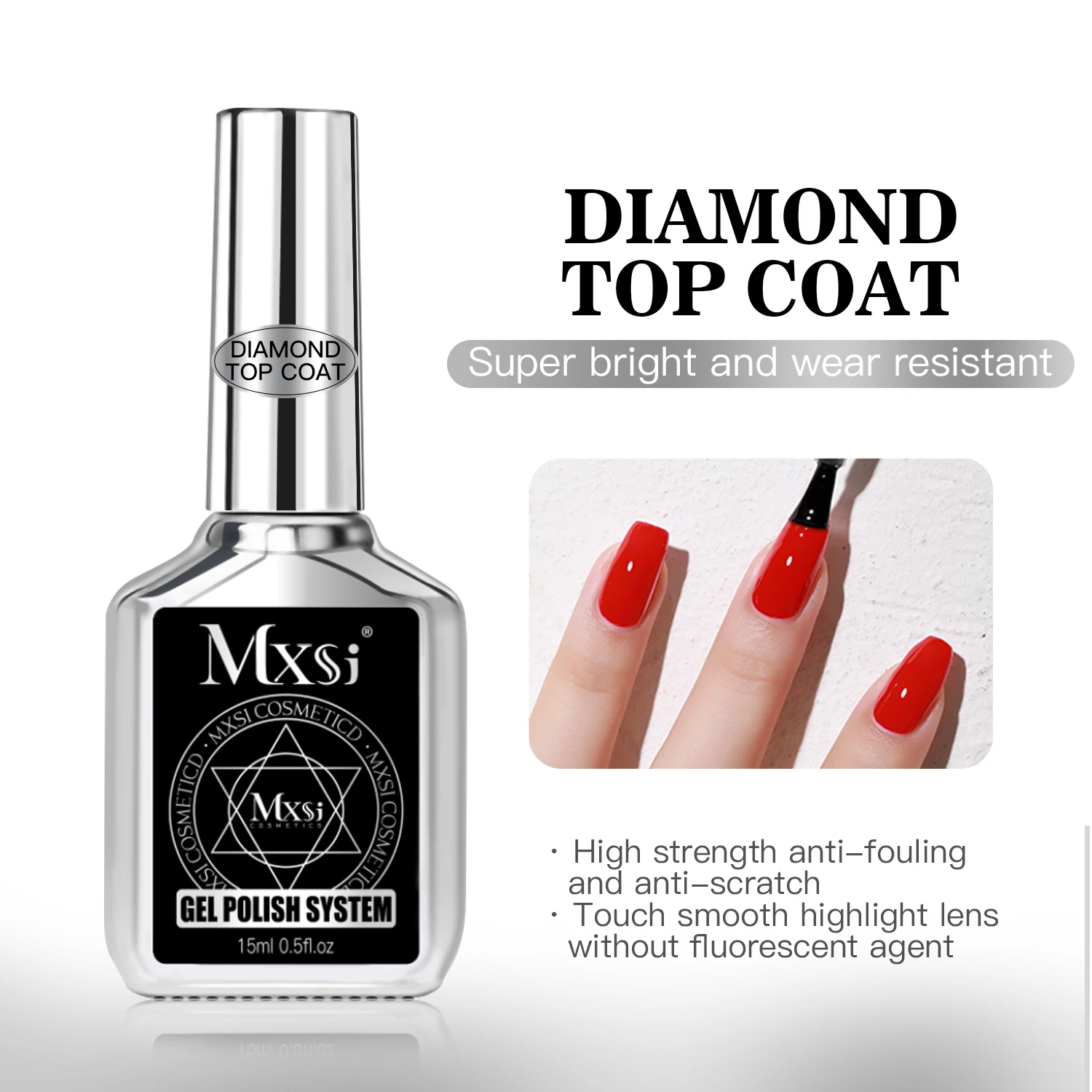 MXSI 15ml Tempered Top Coat Bright Effect Long Wear Color Natural Base Coat Nail Gel Polish High Quality TopCoat Gel Varnish 3