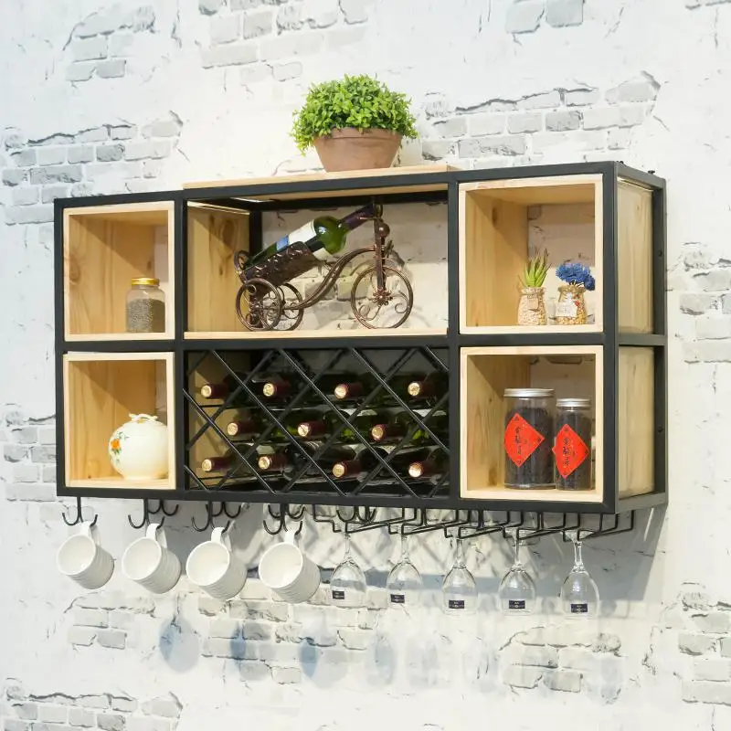 Iron Wine Rack Wall Hanging Household Wine Cabinet Restaurant Bar Glass Rack Hanging Industrial Style Bar Counter