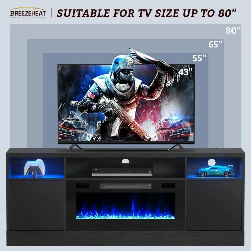 Electric Fireplace TV Stand, Led Entertainment Center-70 inch TV Stand with 36" Electric Fireplace, Living Room Tv Cabinet 6