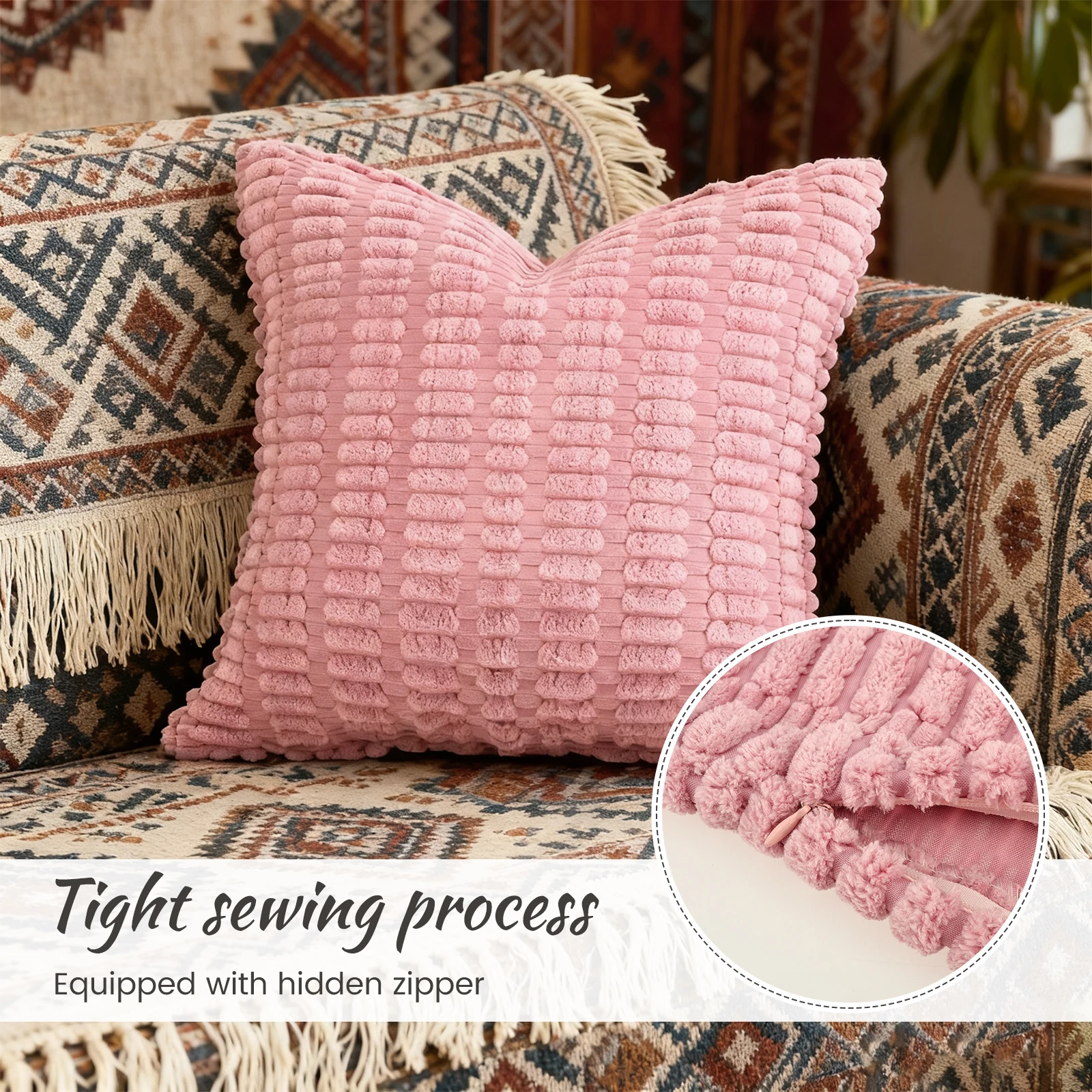 4Pcs Square Cushion Cover Corduroy Throw Pillow Cover 18x18 Inch Soft Striped Solid Color Pillow Cover Home Decor for Sofa Bed