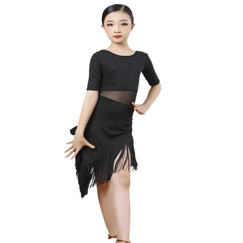 

Girl Latin Dance Dress Ballroom Children Dance Costume Salsa Black Kids Red Tango Dresses Dancing Stage Performance Clothing