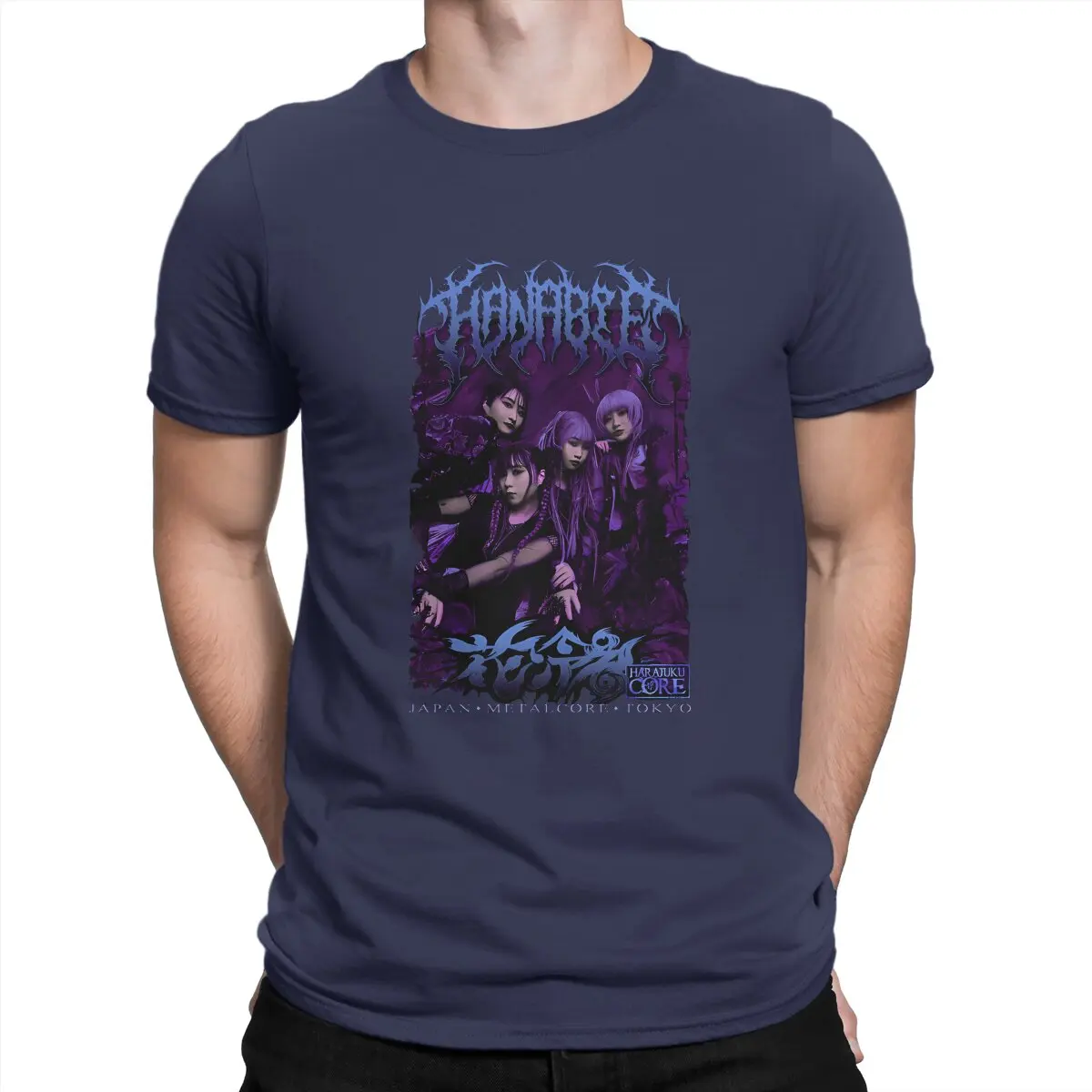 Camiseta con estampado de banda para hombre, estilo Hanabie, de algodón, novedosa, de manga corta y cuello redondo, de verano