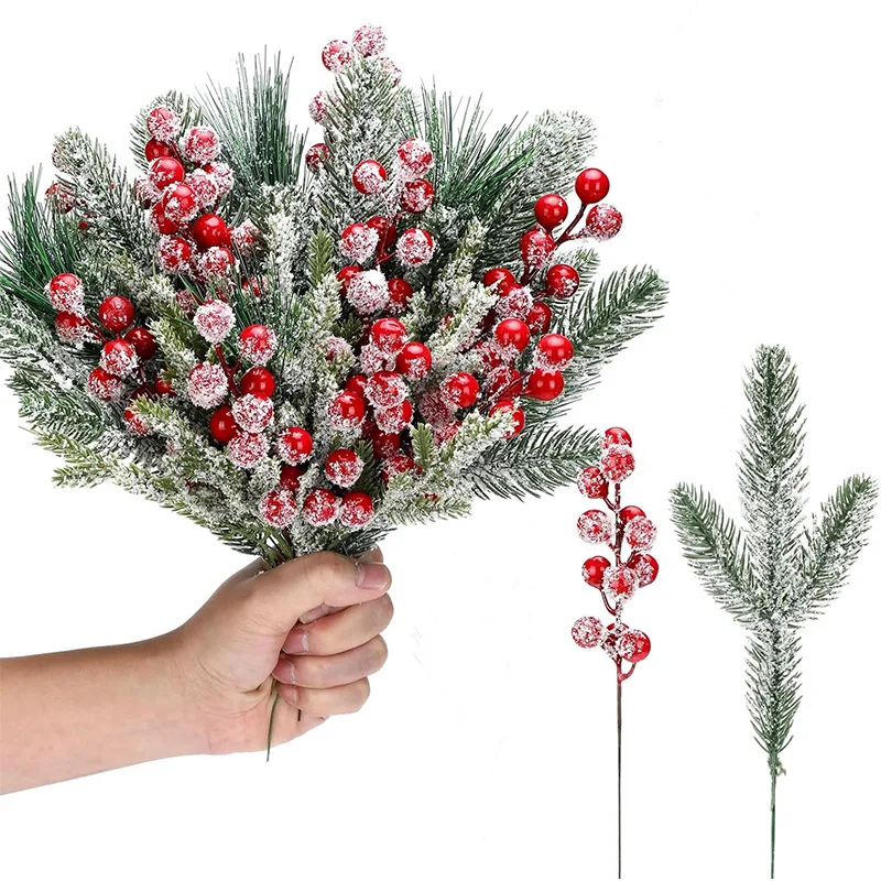 Christmas Decoration 20/26cm Artificial Pine Needle Branches Red Holly Berry Xmas Tree Wreath for 2026 Navidad Home Gifts Decor
