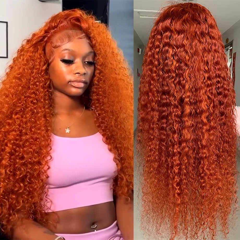 30 Inch Human Hair Wig Human Hair Extensions Lace Front Wig Human Hair Wigs Front Lace Wig Ginger Orange Water Wave 13x4 HD Lace Frontal Deep Wave 350 Colored HD Brazilian Lace Front Wig For Women