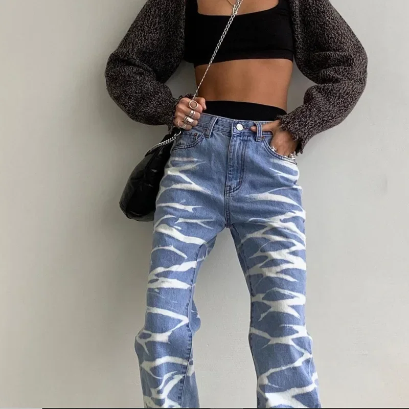 

Y2k Striped Jeans Women High Waist Denim Straight Pants Korean Fashion Indie Style Milk Print All-Match Harajuku Casual Trousers