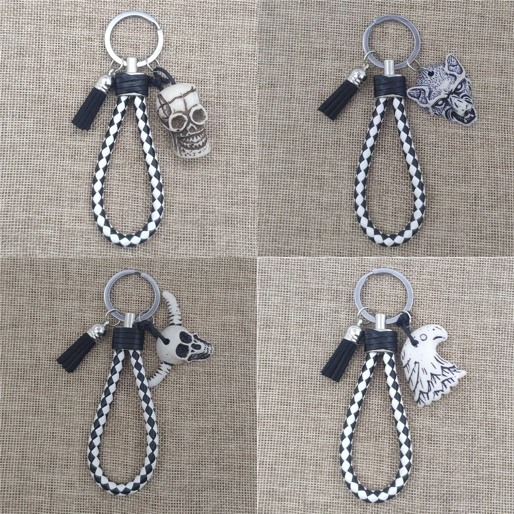 Vendita Calda Tessuto Resina Teschio Testa Di Toro Portachiavi Aquila Lupo Portachiavi Donna Uomo Maschio Festa Regalo Divertente