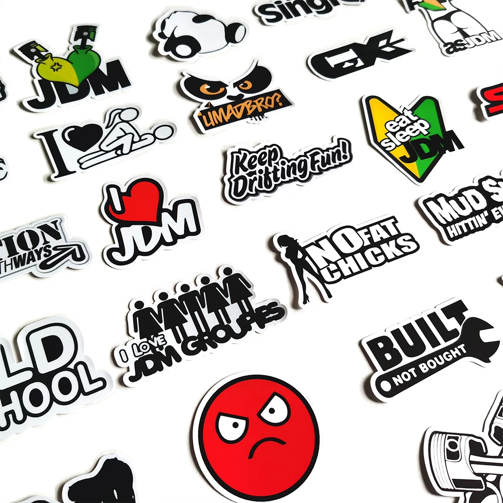 50pcs drôle voiture style JDM autocollants pour Skateboard bagages  pare-chocs vélo moto Cool vinyle décalcomanies autocollant bombe cadeau, image size:1000x1000