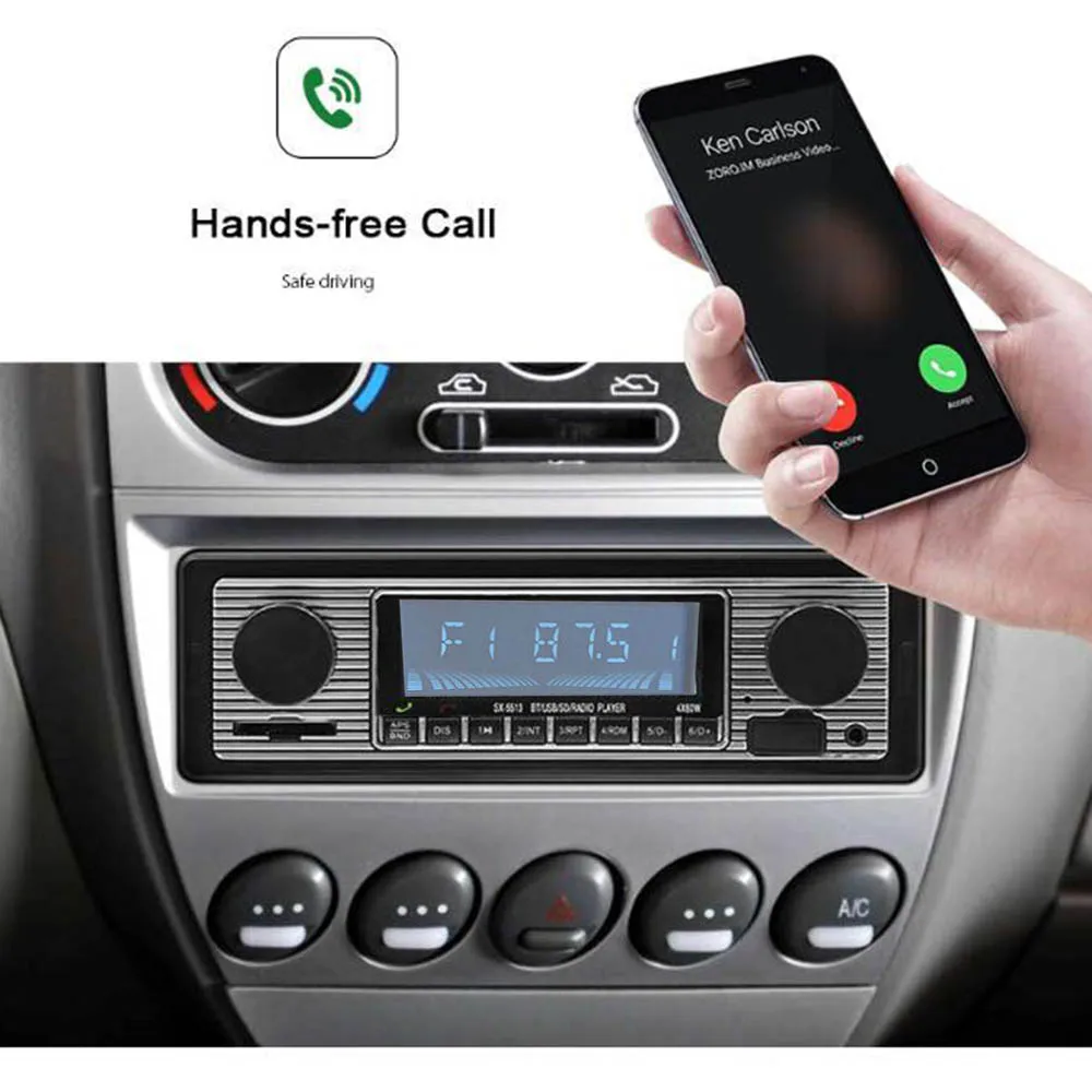 Rádio de carro sem fio compatível com Bluetooth, Retro MP3 Player, Multimídia Vintage, AUX, USB, Auto Lassic FM, Receptor Áudio