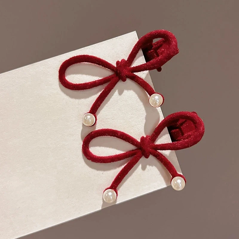 2pcs./set Red Hair Clip For Women Korean Side Clip Sweet Bangs Clip Girls Simple Fashion Hairpin Valentine's Day Gift Headwear