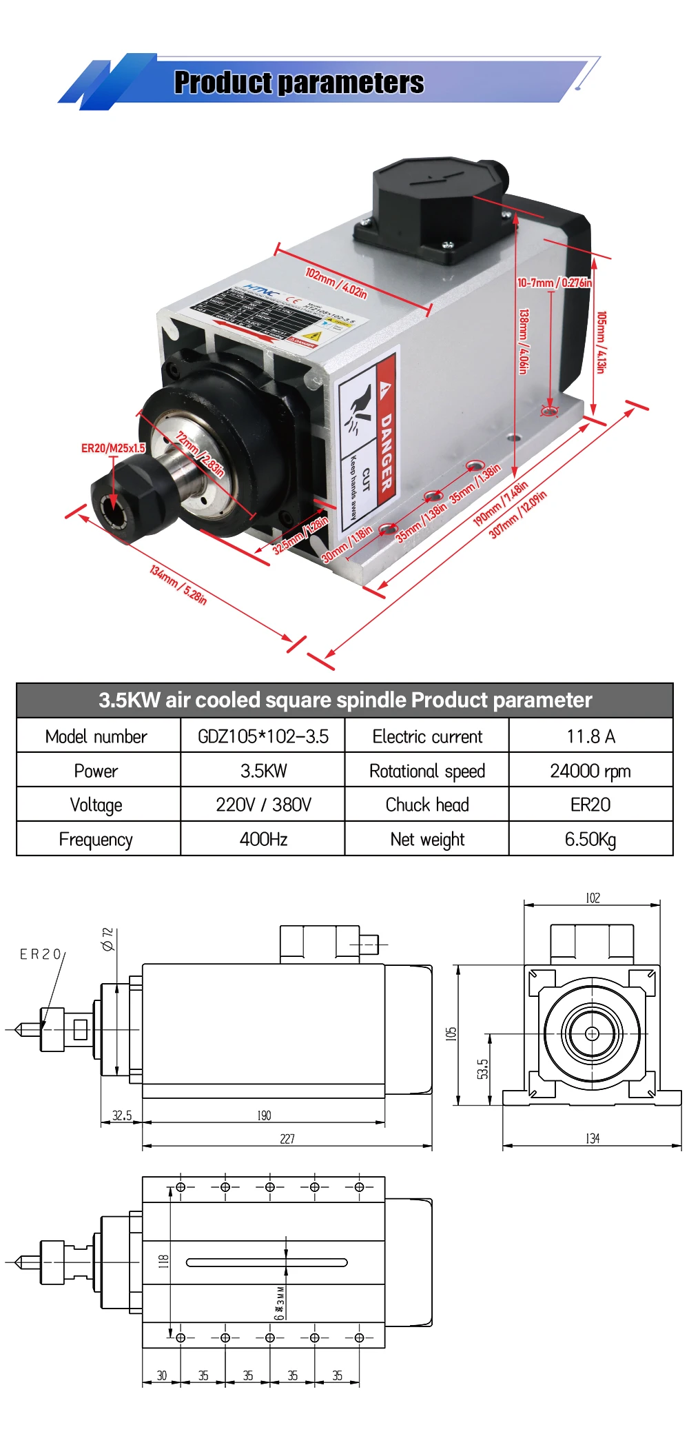 2026 New 3500w Spindle Motor For wood aluminium soft metal High Speed 400hz 2400