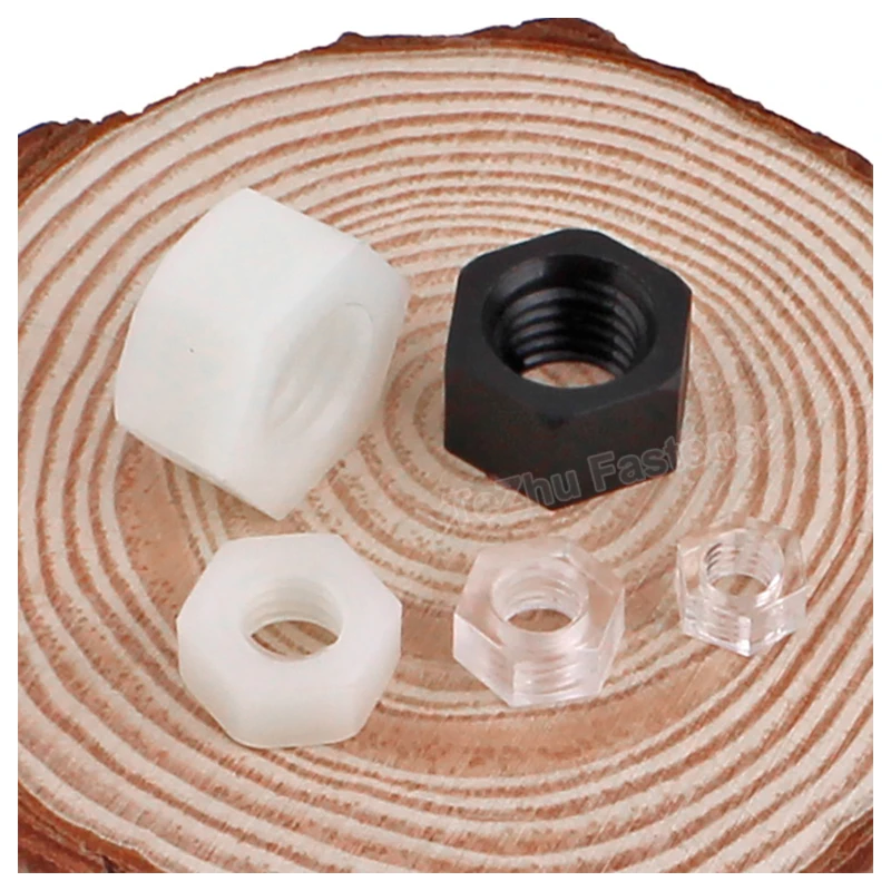 White Nylon Hex Full Nuts - Metric Sizes M4 M5 M6 M8 M10 M12 M16, DIN 934 Standard, Plastic Fasteners