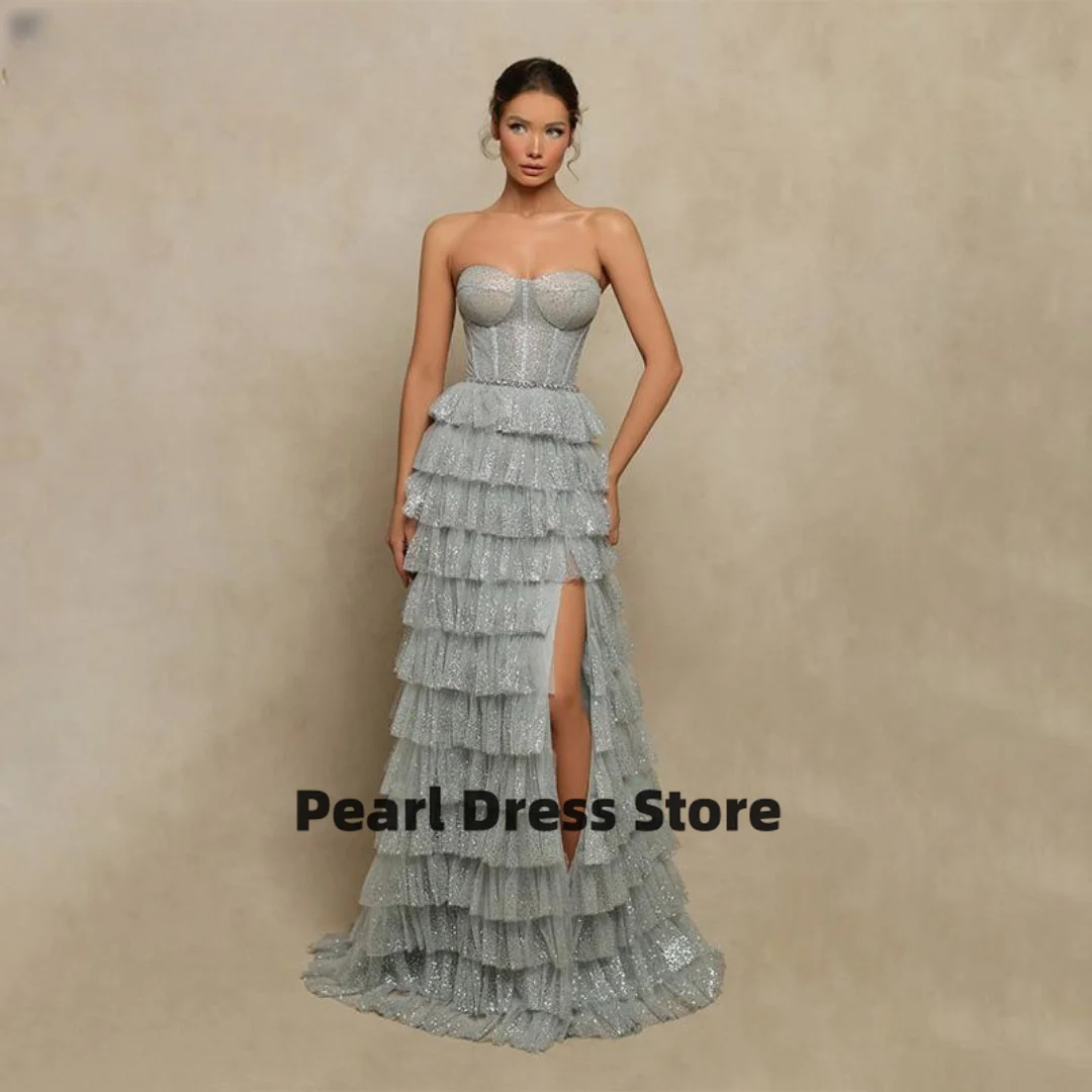 

Sexy and charming Sweetheart Ball Dress Shiny Split Evening Dress Pleated Sleeveless Women's Customized 2023