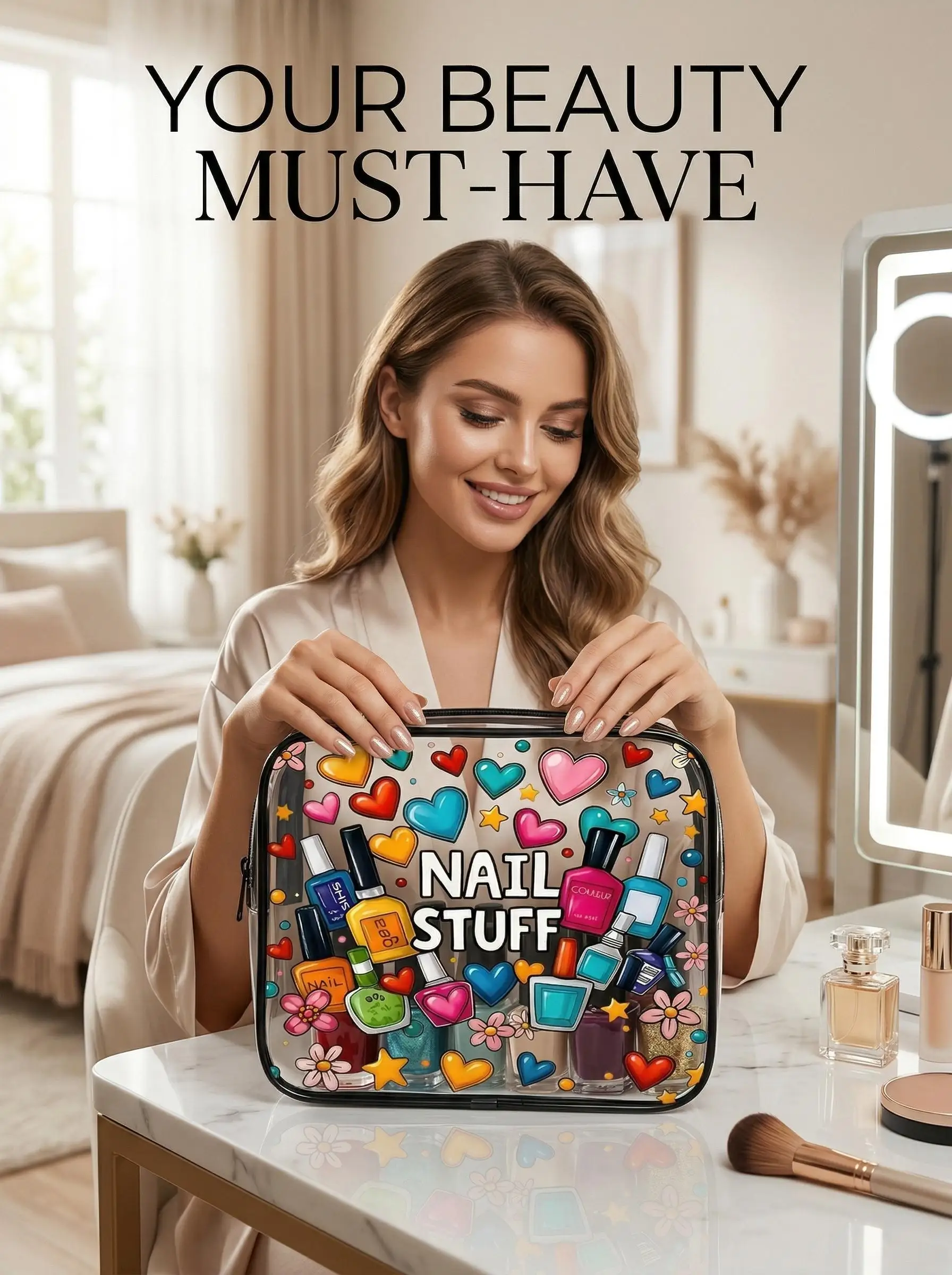 1 Stück Transparente Make-up-Tasche Nagellack-Organizer Niedliche Reise-Kosmetiktasche Wasserdichte Durchsichtige Toilettentasche für den Sommerurlaub – Detail 1