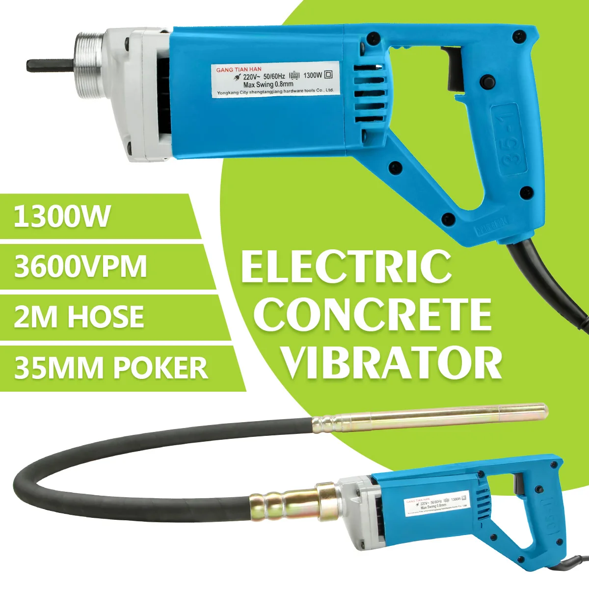 ElectricConcreteVibratorHandHeldVibratingPoker2mHose220V1300W