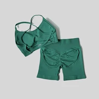 Peach Hip Lifting Suit Back Cross Sports Bra Shockproof Bra Quick Drying Shorts Set Gym Fitness Running Yoga Suit - Image 2