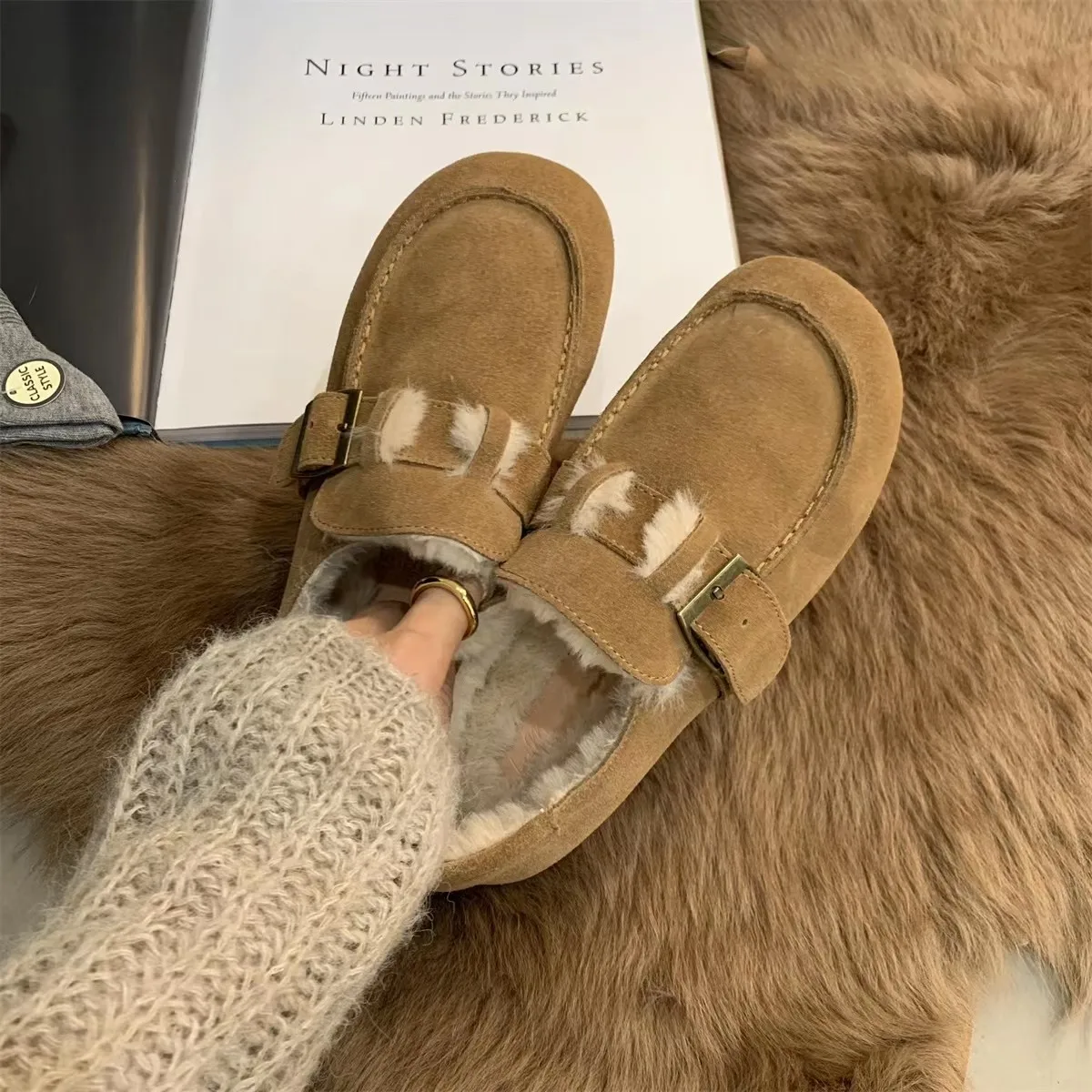 

Casual Woman Shoe Slip-on Female Footwear Autumn Round Toe Retro Slip On Dress Winter Fall Moccasin New Solid Slip-On Lace-Up Fl