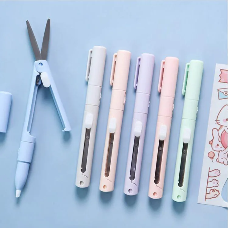

18 pcs/lot Foldable Double Head Morandi Art Scissors Cute Safety Paper Cutter Utility Knife School Supplies Stationery Gifts