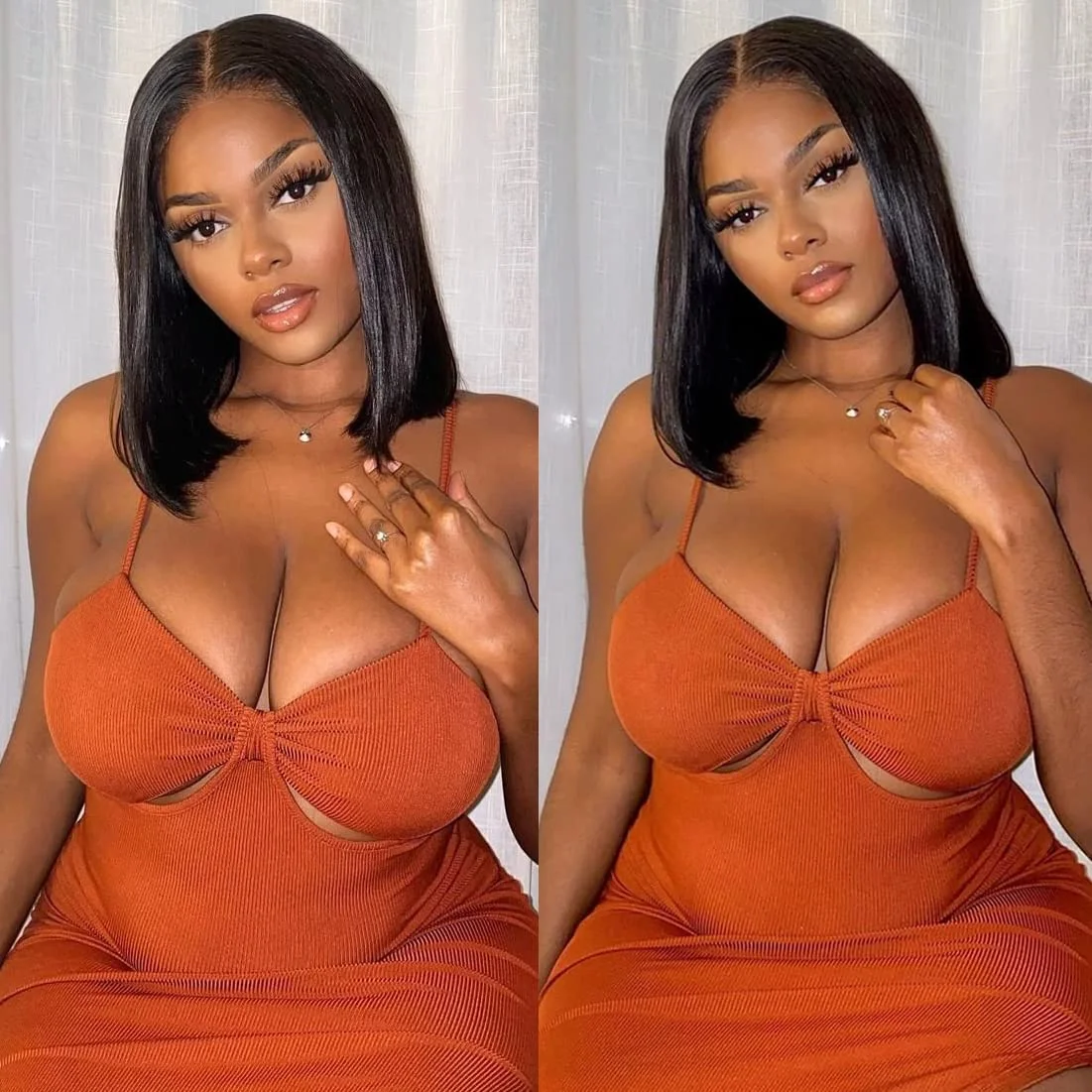 V 파트 인모 스트레이트 밥 가발, 브라질 10A, 짧은 밥 인모 가발, 기계 제작 밥 V 파트 가발