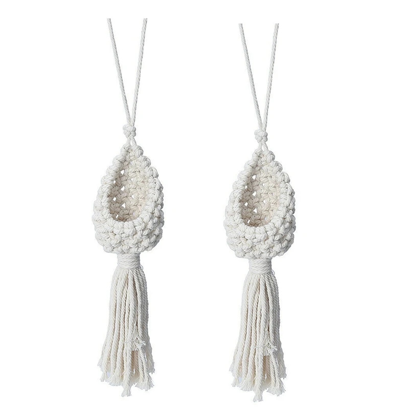 

2X Boho Macrame Air Plant Hanger Tillandsia Hanging Basket Rope Holder Flower Home Decor (13CM)