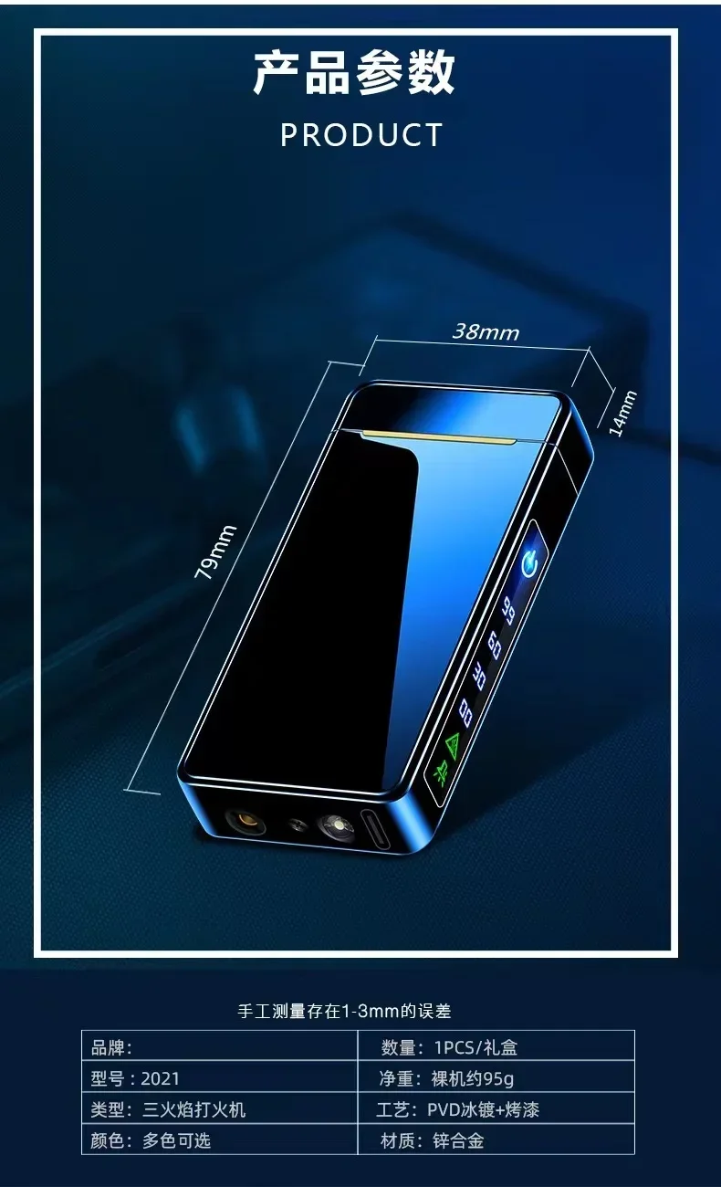 2025 New Metal USB Windproof Lighter Torch Jet Dual Plasma Arc Lighter Gas Electric Butane Rechargeable Pipe Cigar Lighter