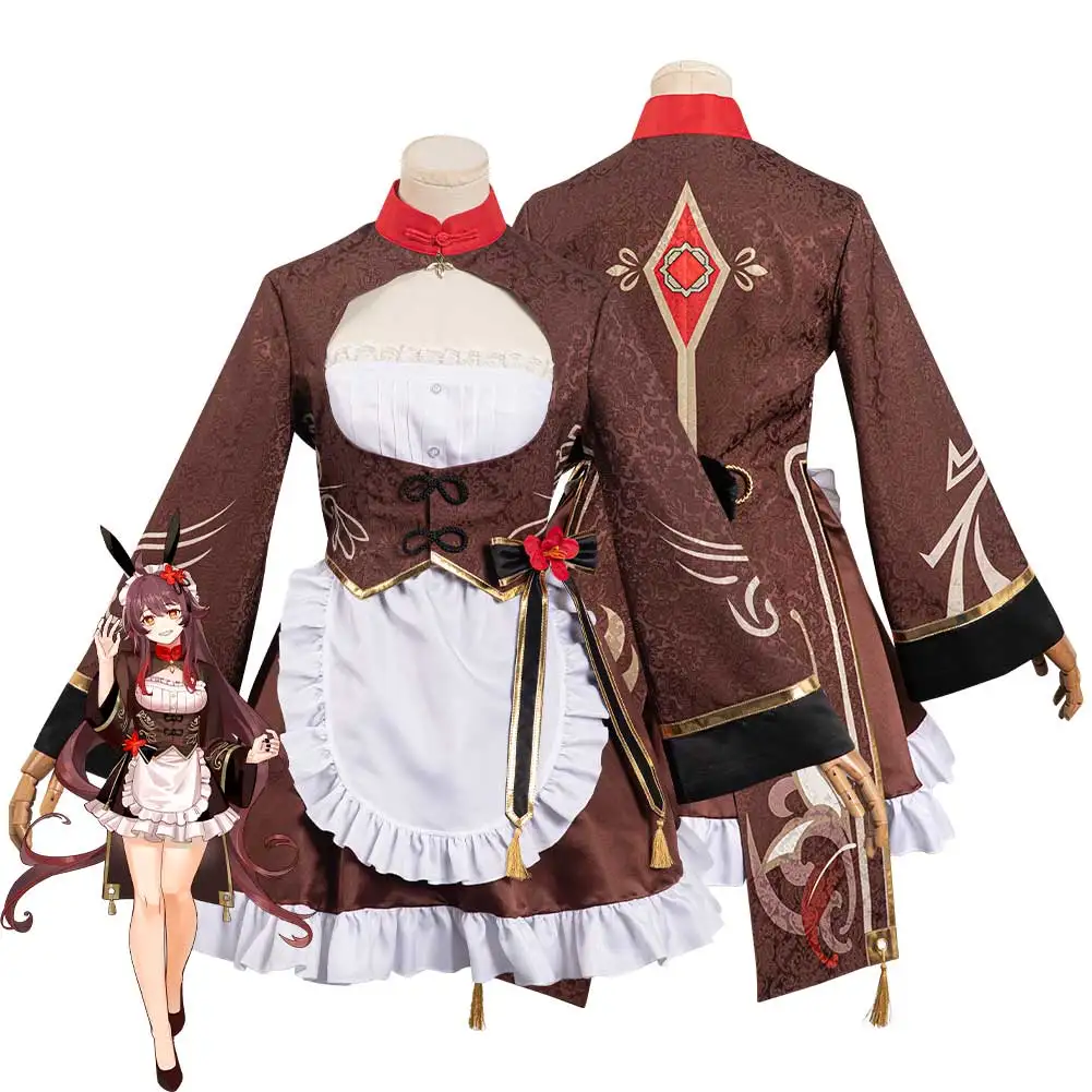 

Game Genshin Impact Hu Tao Cosplay Costume Maid Dress Outfits Halloween Carnival Suit Women Girls Role Play Costume