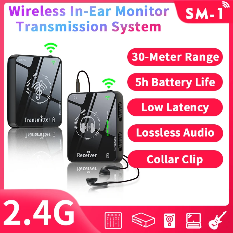 JAMJUM Wireless In-Ear Monitor 2.4G Rechargeable Transmitter/Receiver Set – Perfect For Studio, Rehearsal & Live Stage_voghion.com