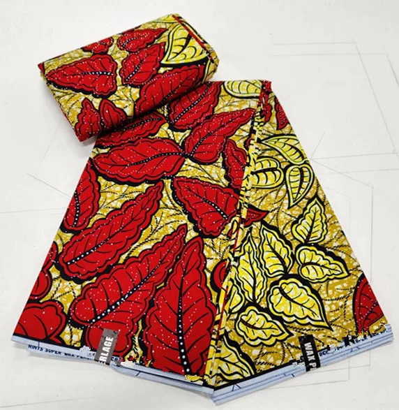100% Cotton African Ankara Glitter Gold Wax Soft Flash Gold Print Pagne Wax Fabric With Diamond Women 6 Yards Party Dress 2