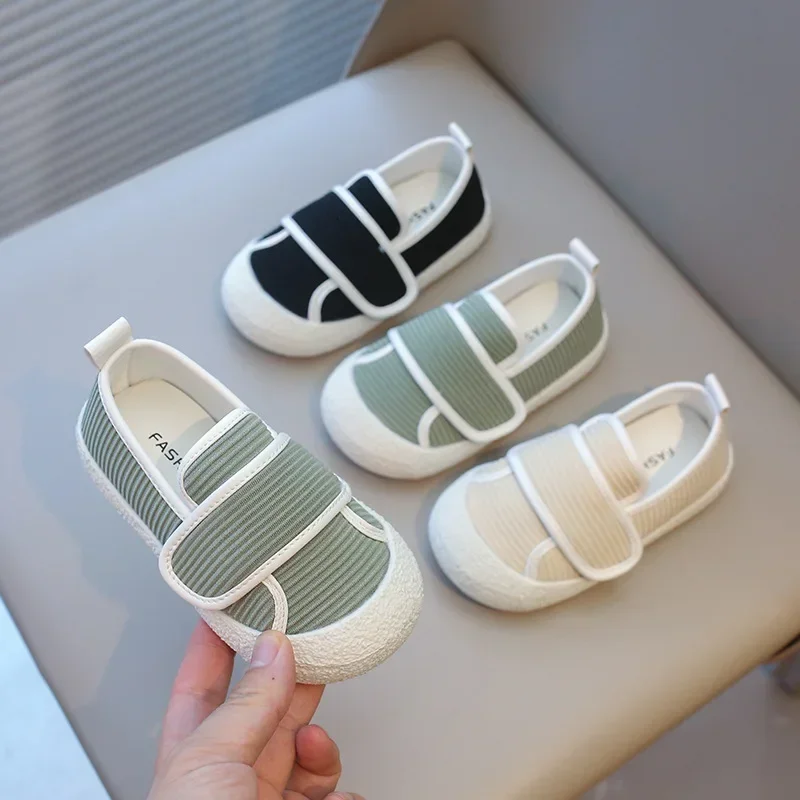 Stripe Cloth Vamp Baby Shoes for Everyday Slip On Shallow Children Shoes Girls Boys Sneakers Ins Skin-friendly Kids