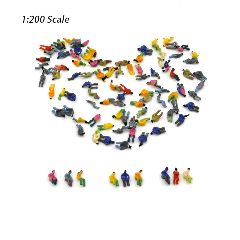 100 Stück Miniaturfiguren im Maßstab 1:100 1:150 1:200 bemalte Menschen Modell ABS Spielzeug sitzende Sitzpassagier Dekoration für Diorama – Detail 2