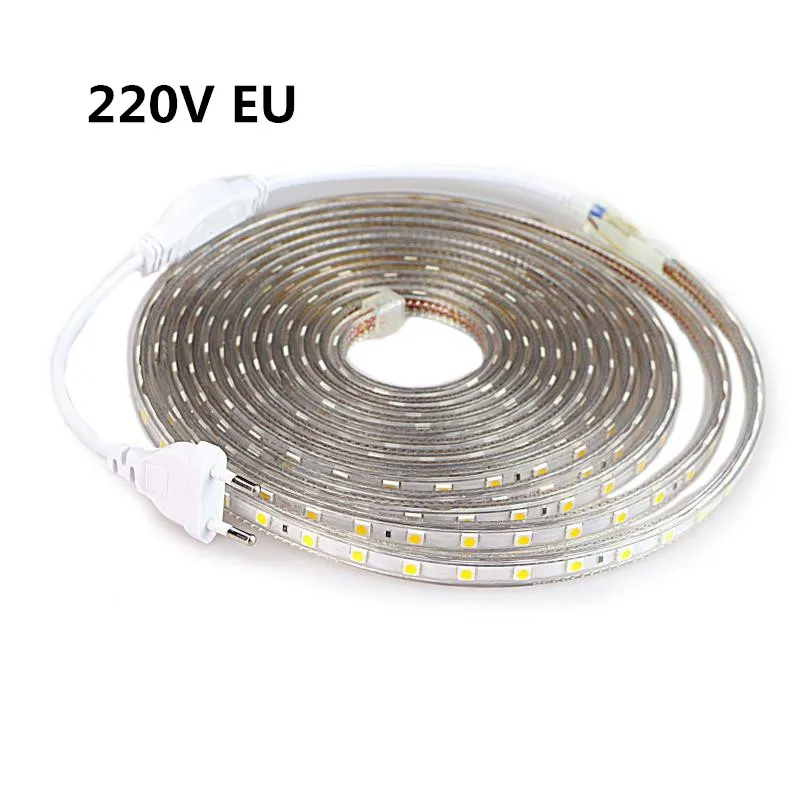 

SMD 5050 AC220V LED Strip Flexible Light 60leds/m Waterproof Led Tape LED Light With Power Plug 1M/2M/3M/5M/6M/8M/9M/10M/15M/20M