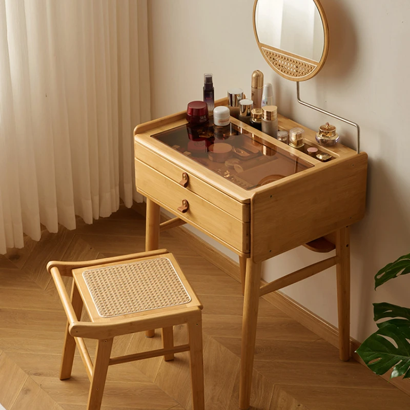 

Туалетный столик в японском стиле, современная простая маленькая спальня 60 см, столы для макияжа из массива дерева, простые квадратные стулья из ротанга