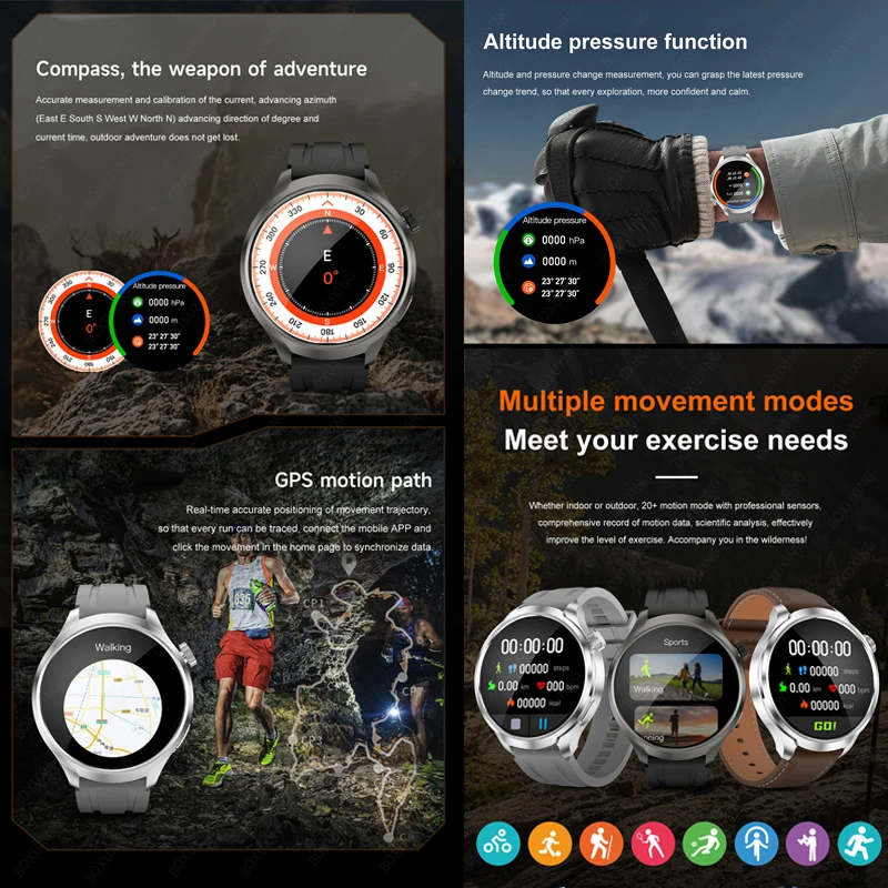 For Huawei 1.85-inch Smart Watch Men Sport Waterproof Fitness Heart Rate Watches Compass GPS Track NFC Bluetooth Call Smartwatch 5