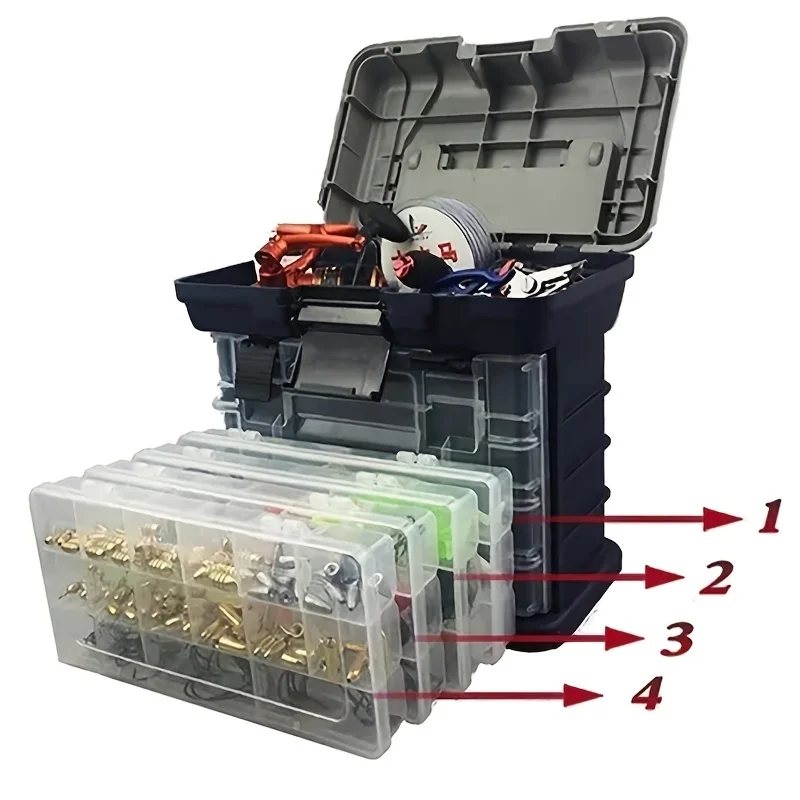 Multifunctional Fishing Tackle Box 4 Tiers Portable Lure Storage Case Tool  Box Used As Fishing Kit Bench Hooks Baits Organizer