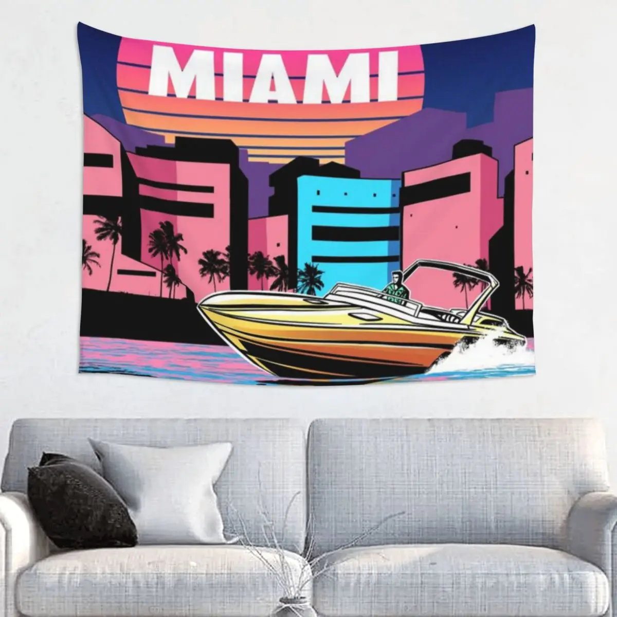 

80s Miami Vaporwave Sunset FloridaA Tapestry