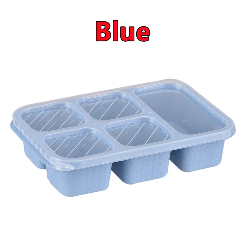thumbnail image 1 of Nueva lonchera de paja de trigo, resistente al calor, a prueba de fugas, vajilla, caja de frutas, caja bento de plástico de 5 compartimentos, caja de comida liviana dividida, 1 of 5
