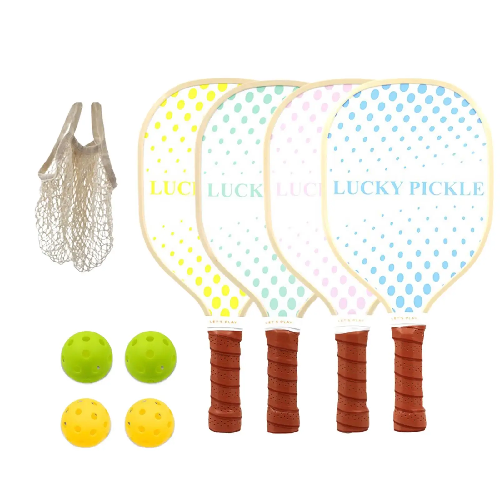 4x Wooden Pickleball Paddles Pickleball Rackets and Balls Gift Portable Pickleball Racquets for Indoor and Outdoor Tournament