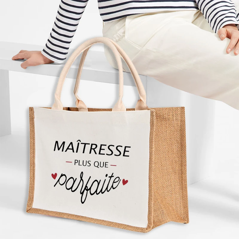 Travel Organizer Bags Tote Bag Fashion Shopping Bag Women Travel Handbags Eco Reusable Storage Pouch Thank You Teacher French