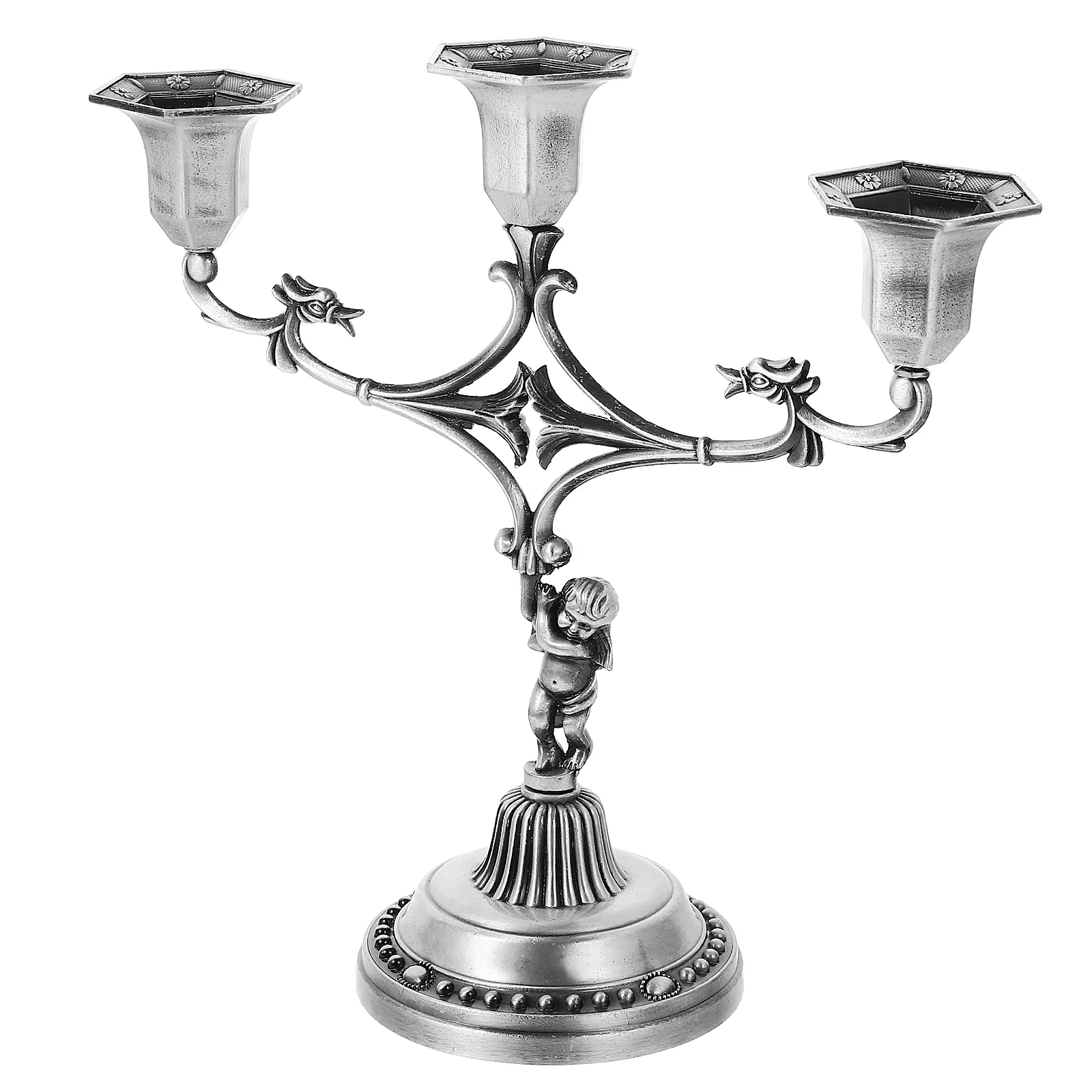 

Home Retro Decoration Holder (Vintage Tin) Ornaments Metal Table Candlestick Holders Zinc Alloy Church Stand