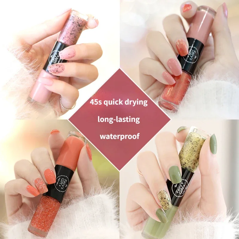 Two-color Double-headed Nail Polish No Bake Quick Dry Waterproof Lasting Non-peel Oily With 3D Sequins Nail Art Portable Compact 2