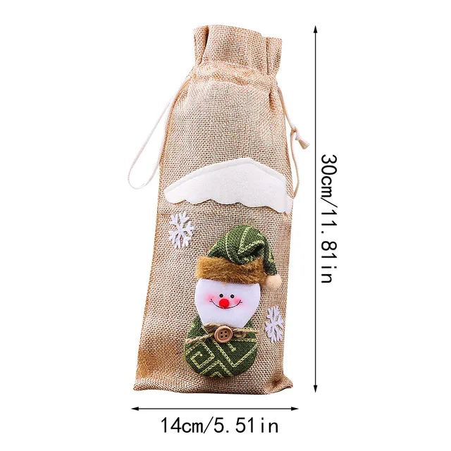Giant Wine Glass Bottle Bag Christmas Gifts Linen Xmas Popular Cute Pattern Printed Covers Ornaments 2024 Home New Year'S Decor 6