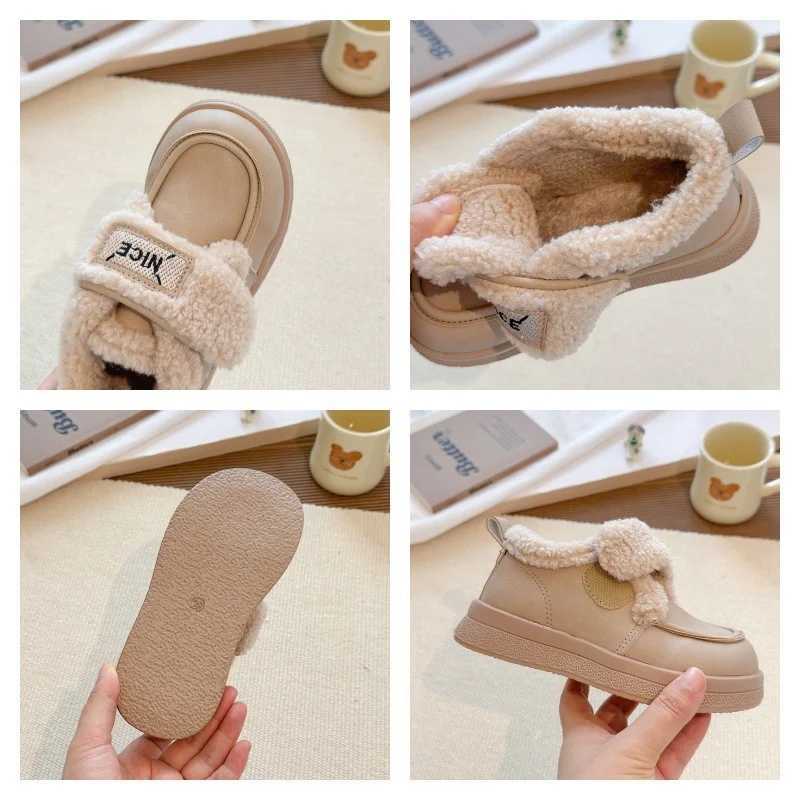 Girls Leather Winter Loafers Non Slip Shoes