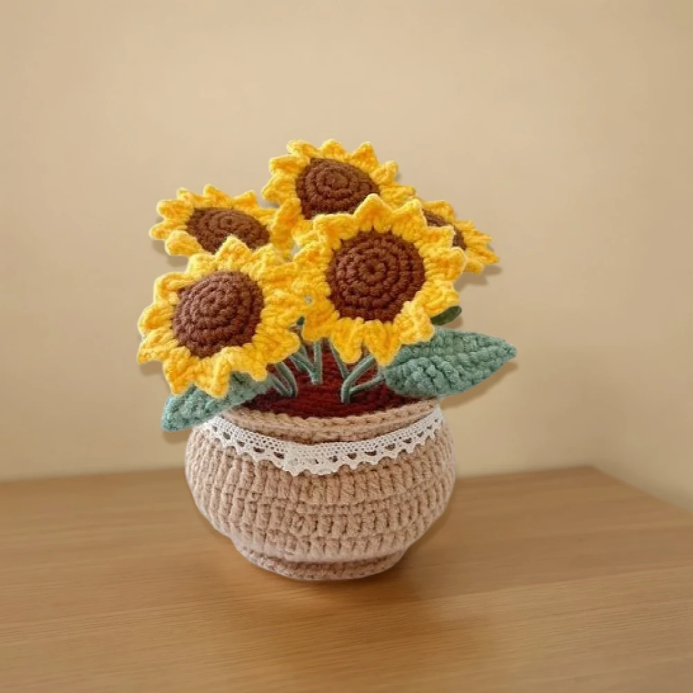 DIY Flower Potted Crochet Kit Cute Plants Hand-Knitted Tool for Kid (Sunflower)