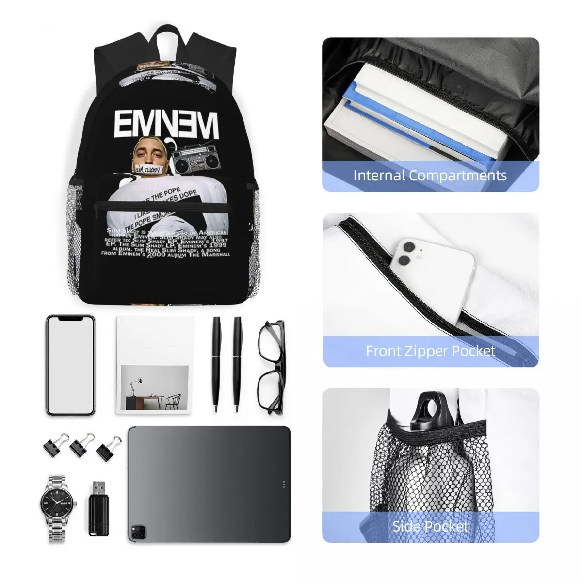 Eminem Slim Shady Music Rap Student Backpack School Bag Hiking