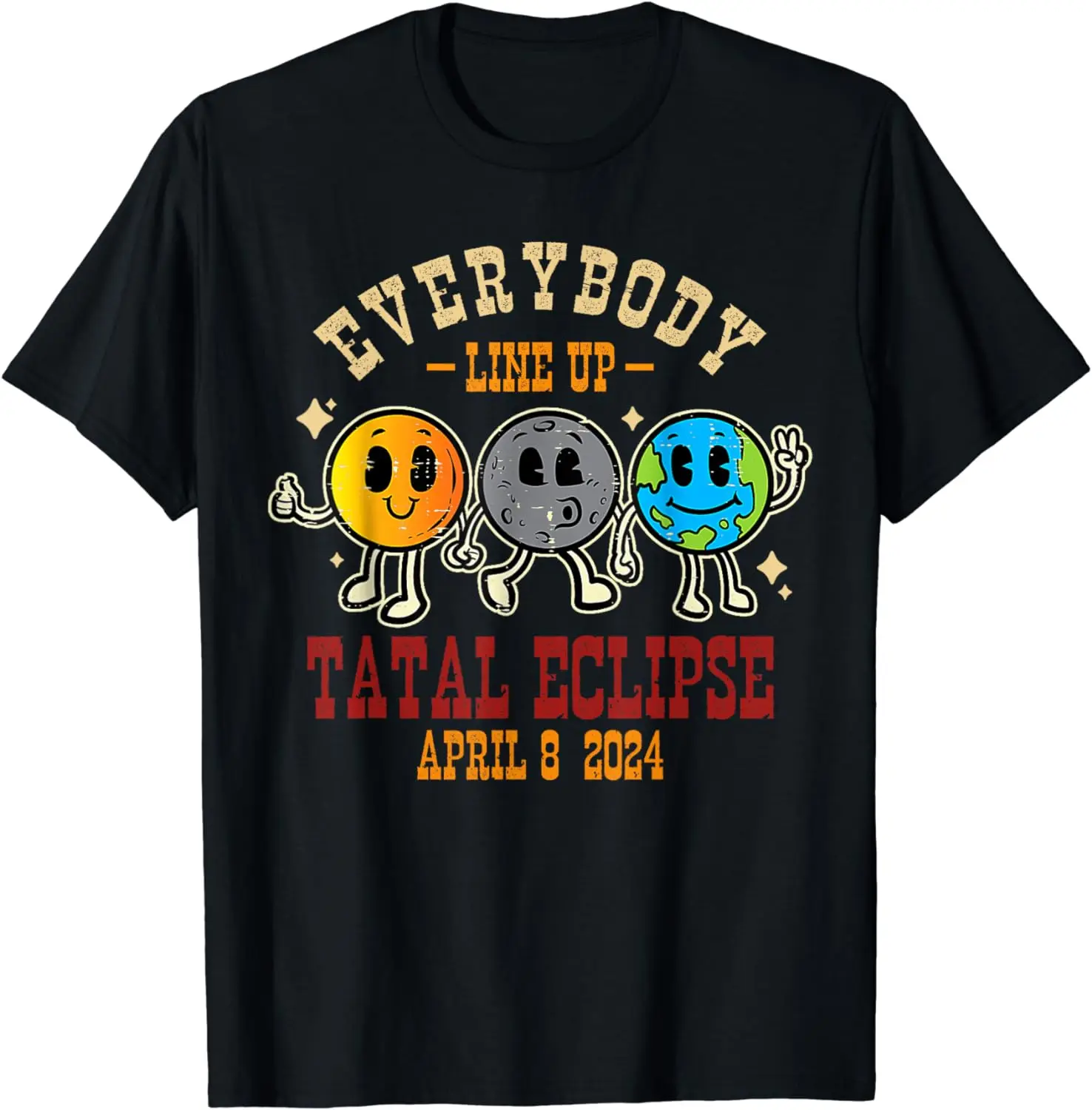 

Solar Eclipse Everybody Line Up Sun Moon Earth Kid Men Women T-Shirt