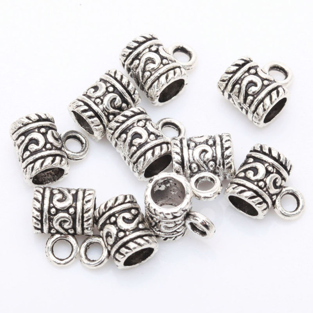 Tibetan Silver Big Hole Flower Bracelet Bails Pendant Connector Charms for Jewelry Making Diy Accessories Findings