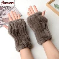 Winter Warm Real Fur Fingerless Gloves Women Knit Fur Mitten Girls 100% Real Genuine Knitted Rex Rabbit Fur Mittens